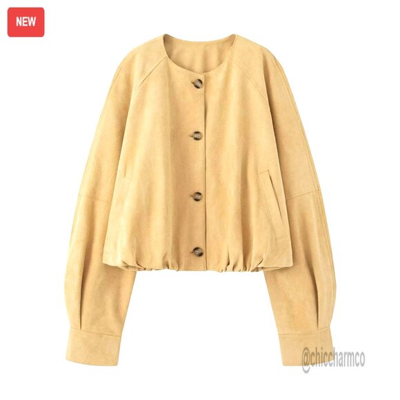 Faux Suede Bomber Jacket Oversized Cropped Y2K Casual Streetwear Outerwear